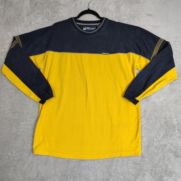 Vtg 90's PointZero Heavy Cotton Mens Large Faded Y2K Yellow Shirt Stripe - Picture 1 of 9
